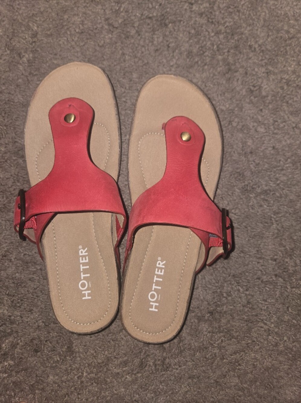 hotter Red Leather Toe-Post Buckle Sandals